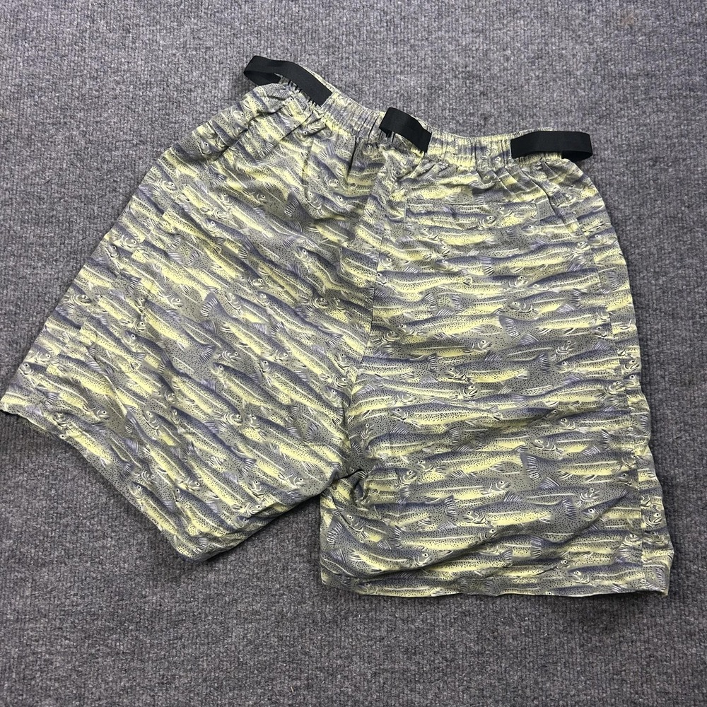 Patagonia Fish Print Shorts Mens Small Gray Elastic Waist Adjustable Belt - Picture 4 of 5